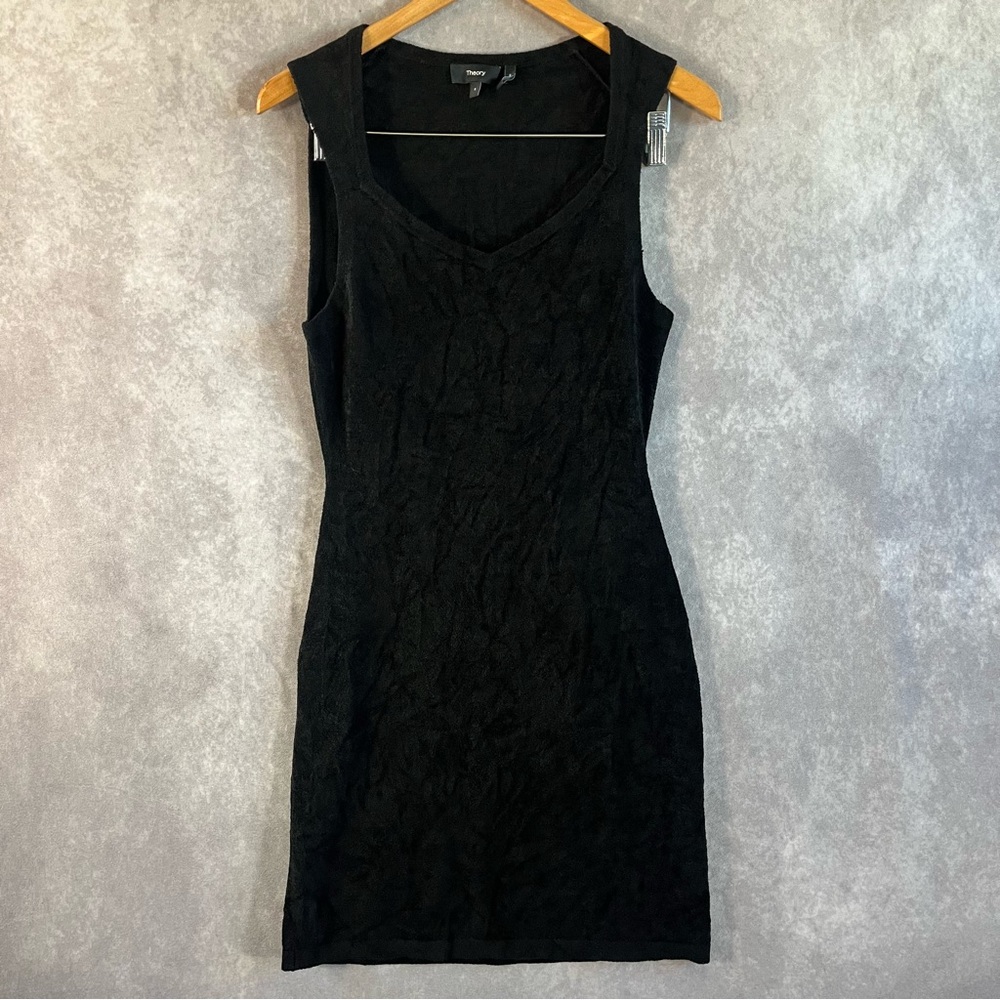 Theory Micro Velvet Dress Womens S Black Sleeveless Square‎ V-Neck Sheath 472998
